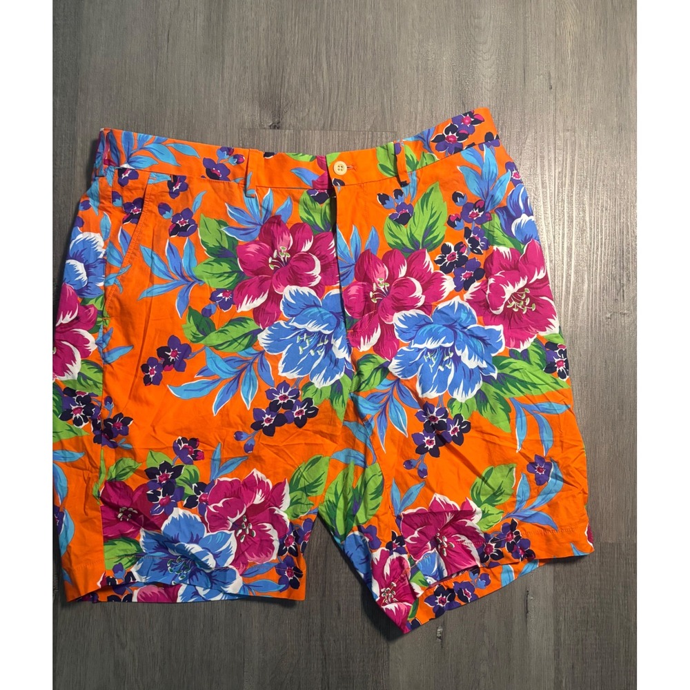 Polo Golf Ralph Lauren Shorts Mens 36 Orange Floral Tropical Hibiscus Print
